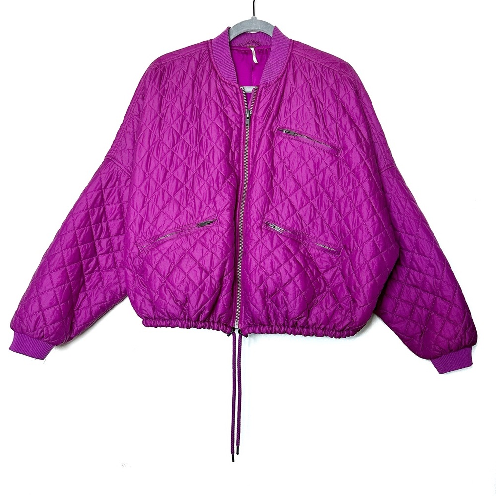 Free People Quilted Puffer Bomber Jacket in Violet Purple - Picture 4 of 7